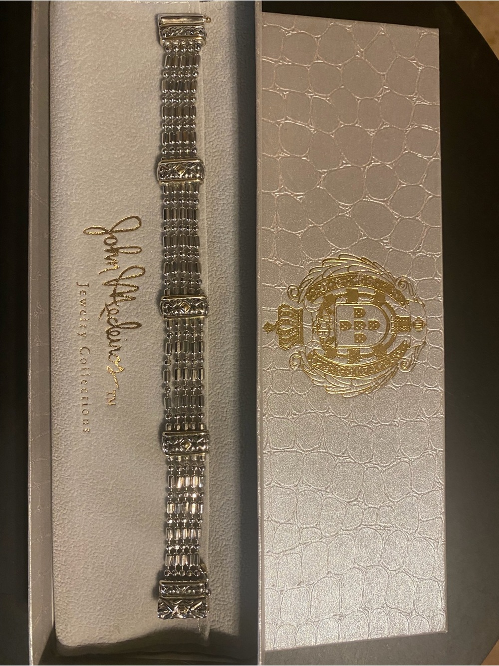 John Medeiros Reversible 2-Toned Overlay/Black/Crystals Multi-Row Link Bracelet